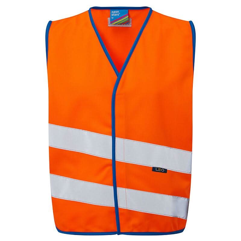 Leo Neonstars EN 1150 Childrens Waistcoat CW01 - Orange - Customisable Hi-Vis Vest