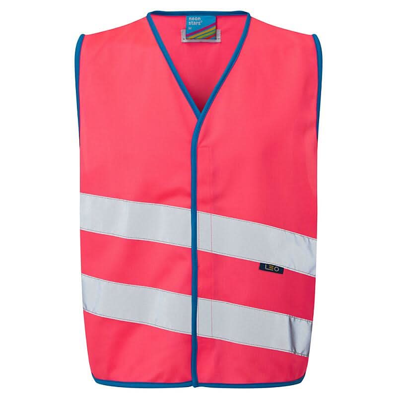Leo Neonstars EN 1150 Childrens Waistcoat CW01 - Pink - Customisable Hi-Vis Vest