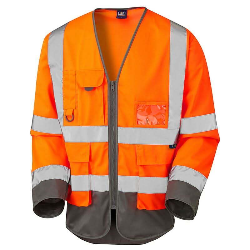 Leo Wrafton ISO 20471 Class 3 Sleeved Superior Waistcoat S12 - Orange Grey - Customisable Hi-Vis Vest