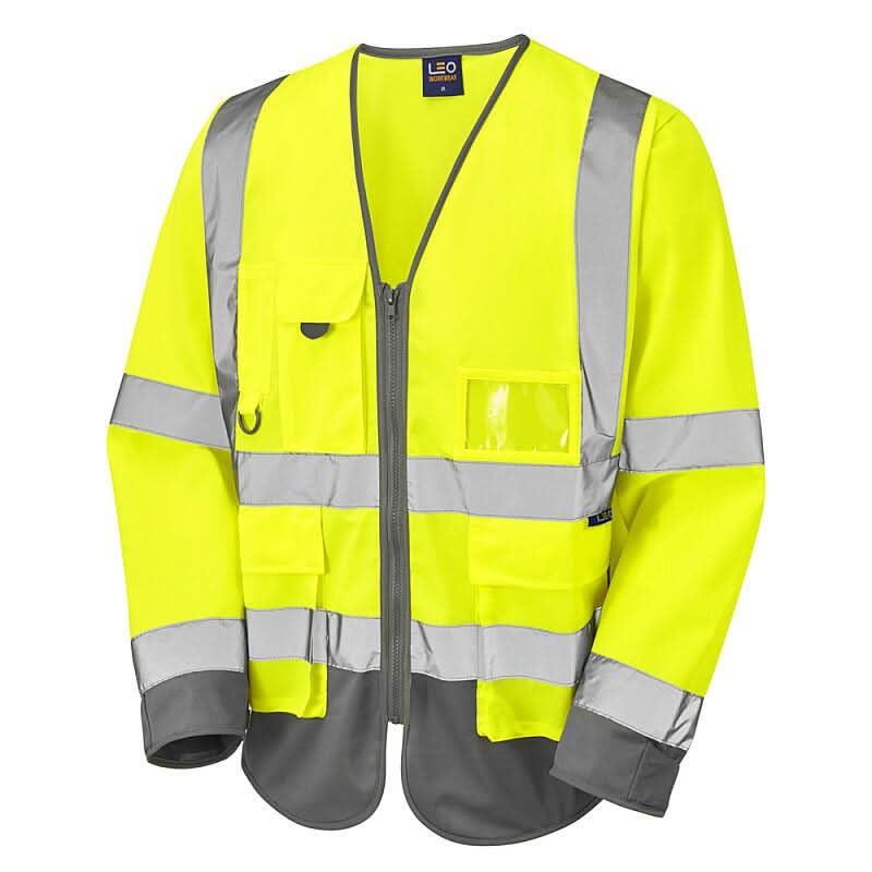 Leo Wrafton ISO 20471 Class 3 Sleeved Superior Waistcoat S12 - Yellow Grey - Customisable Hi-Vis Vest