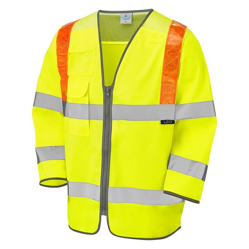 Leo Taddiport ISO 20471 Class 3 Orange Brace 34 Sleeve Waistcoat S14 - Yellow - Customisable Hi-Vis Vest
