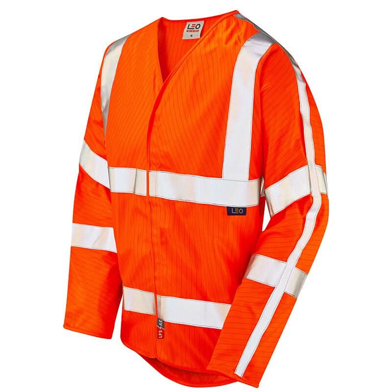 Leo Meshaw ISO 20471 Class 3 LFS Anti Static Sleeved Waistcoat S17 - Orange - Customisable Hi-Vis Vest