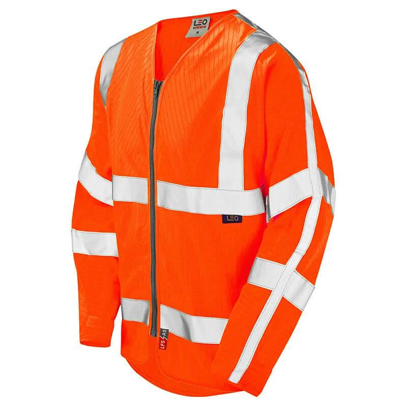 Leo Huish ISO 20471 Class 3 LFS Anti Static Sleeved Zip Waistcoat S25 - Orange - Customisable Hi-Vis Vest