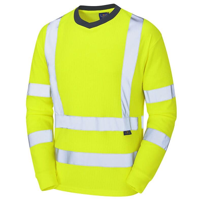 Leo RIVERTON ISO 20471 Class 3 Comfort EcoViz PB Sleeved T Shirt T05 - Yellow - Customisable Hi-Vis T-Shirts