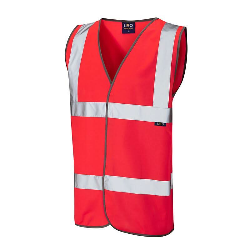 Leo Tarka ISO 20471 Class 2 Waistcoat High Vis W01 - Red - Customisable Hi-Vis Vest