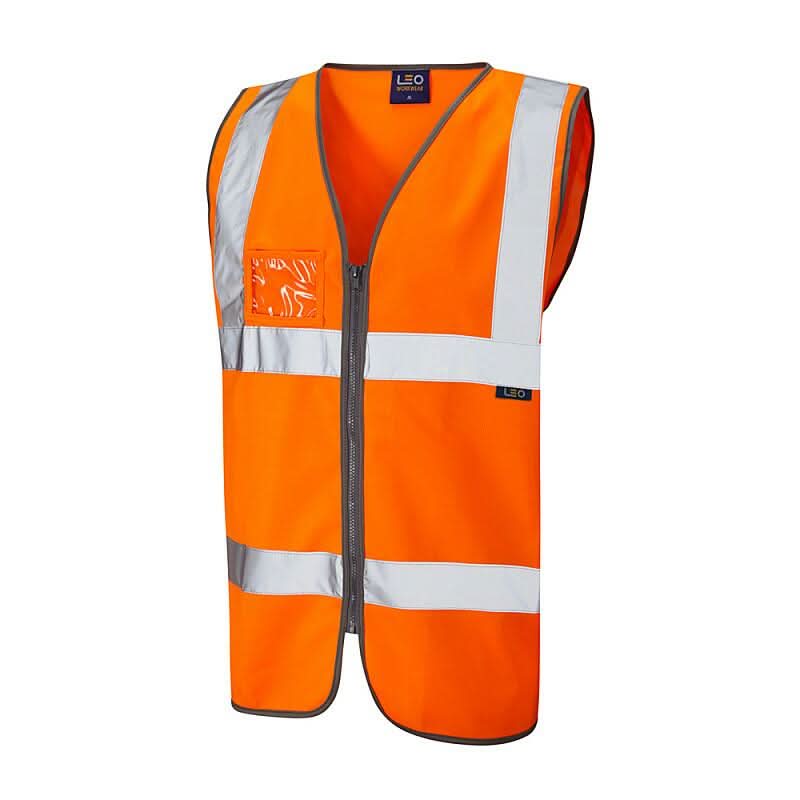 Leo Rumsam ISO 20471 Class 2 Waistcoat Zip Front ID Pocket W02 - Orange - Customisable Hi-Vis Vest