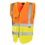 Leo Lynton ISO 20471 Class 2 Superior Waistcoat W11 - Orange Yellow - Customisable Hi-Vis Vest
