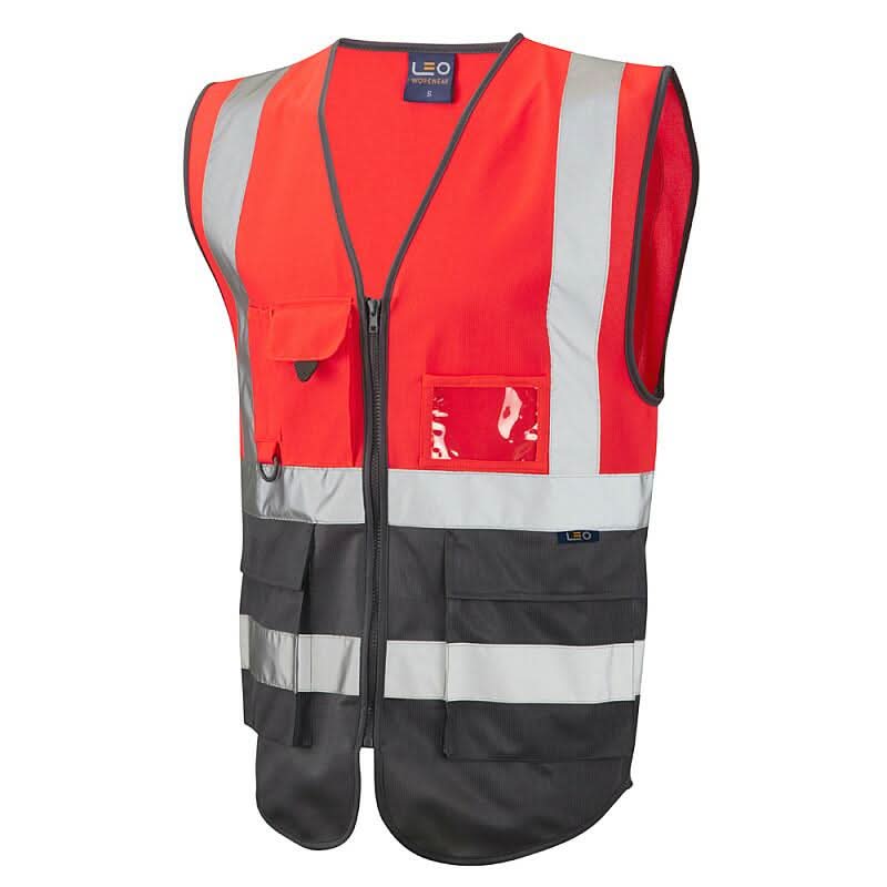 Leo Lynton ISO 20471 Class 1 Superior Waistcoat Hi Vis W11 - Red Grey - Customisable Hi-Vis Vest