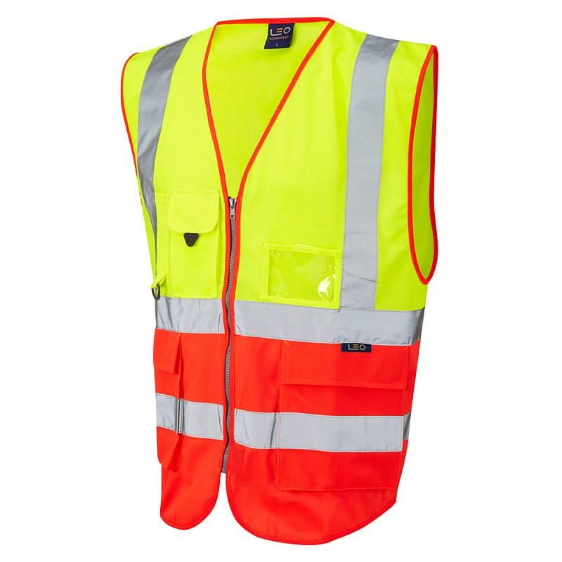 Leo Lynton ISO 20471 Class 2 Superior Waistcoat W11 - Yellow Hi Vis Red - Customisable Hi-Vis Vest