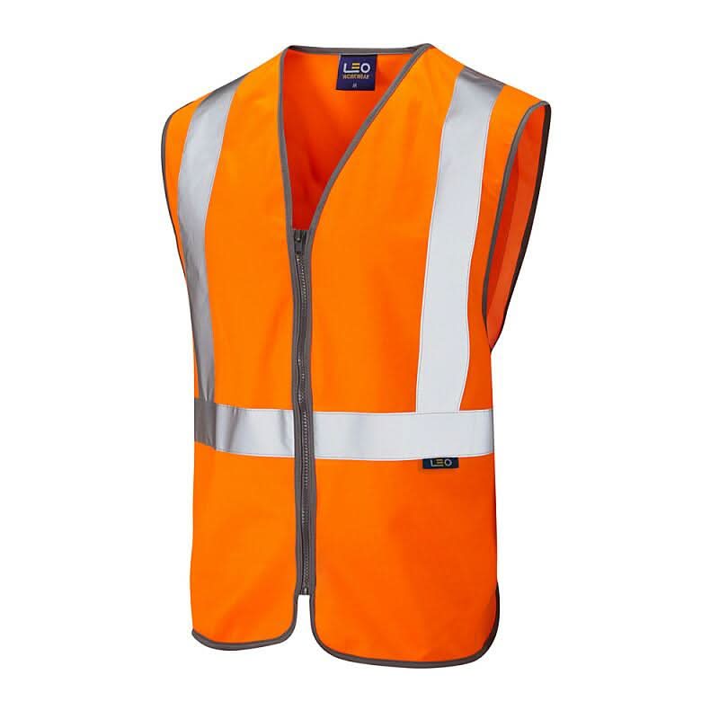 Leo Eggesford ISO 20471 Class 2 Railway Zip Waistcoat W15 - Orange - Customisable Hi-Vis Vest