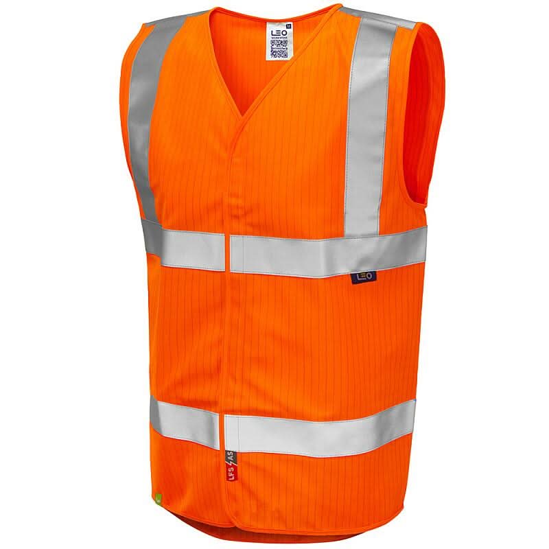 Leo Clifton ISO 20471 Class 2 LFS Anti Static Waistcoat W19 - Orange - Customisable Hi-Vis Vest