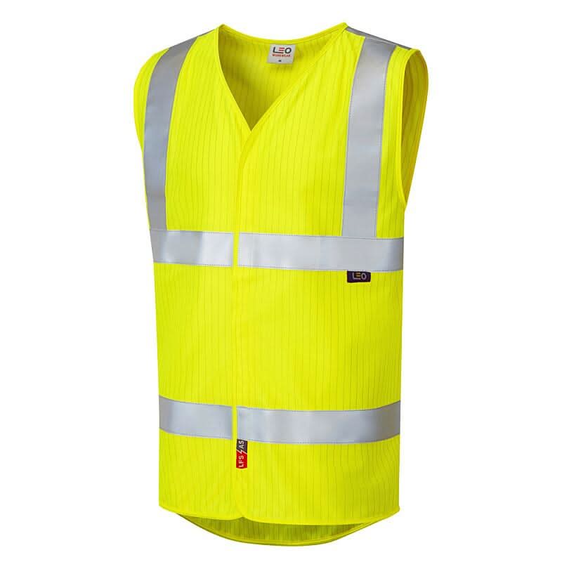 Leo Clifton ISO 20471 Class 2 LFS Anti Static Waistcoat W19 - Yellow - Customisable Hi-Vis Vest