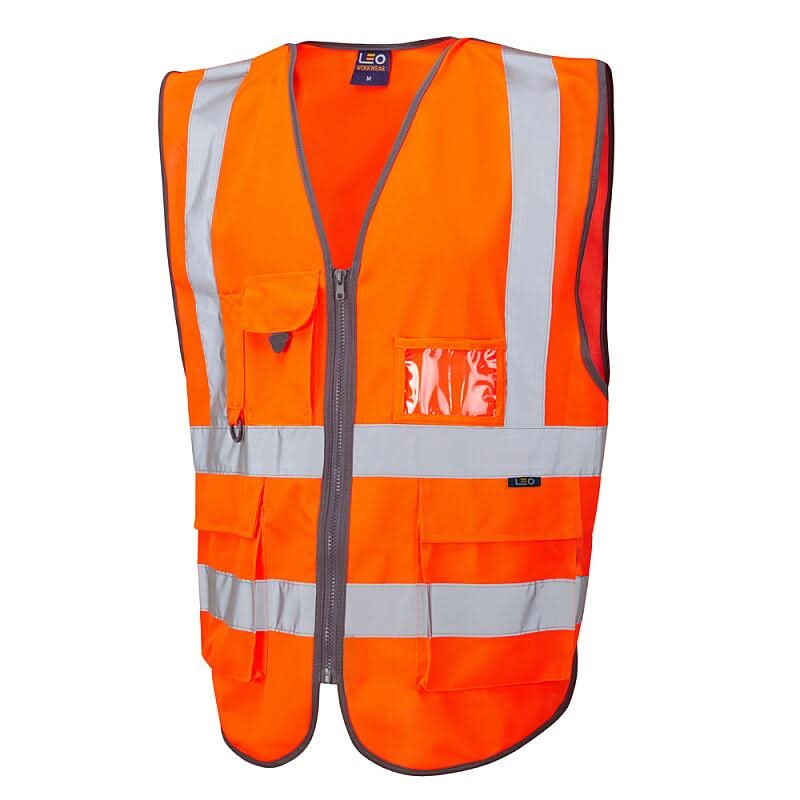 Leo Barnstaple ISO 20471 Class 2 Superior Railway Waistcoat W22 - Orange - Customisable Hi-Vis Vest