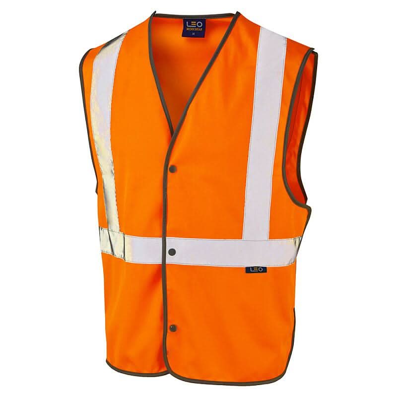 Leo Umberleigh ISO 20471 Class 2 Railway Stud Waistcoat W26 - Orange - Customisable Hi-Vis Vest