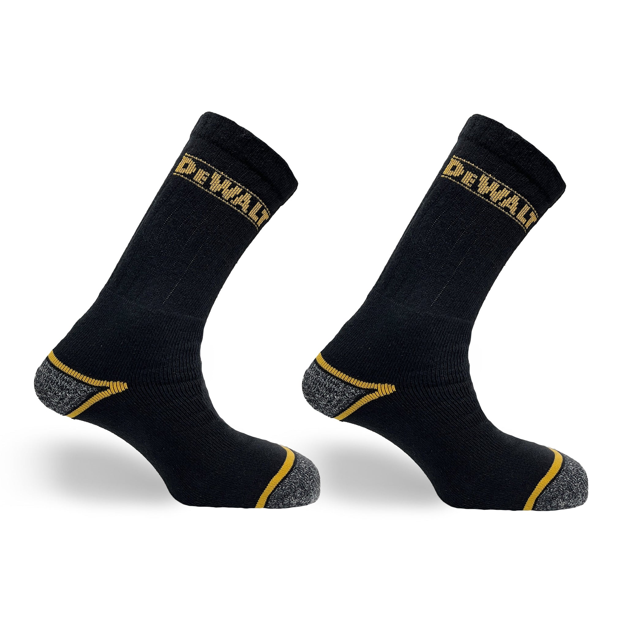 DeWalt Hydro Sock Twin Pair Pack of work socks Black/Yellow - Black Size 3 (UK) - Customisable General Safety Shoes