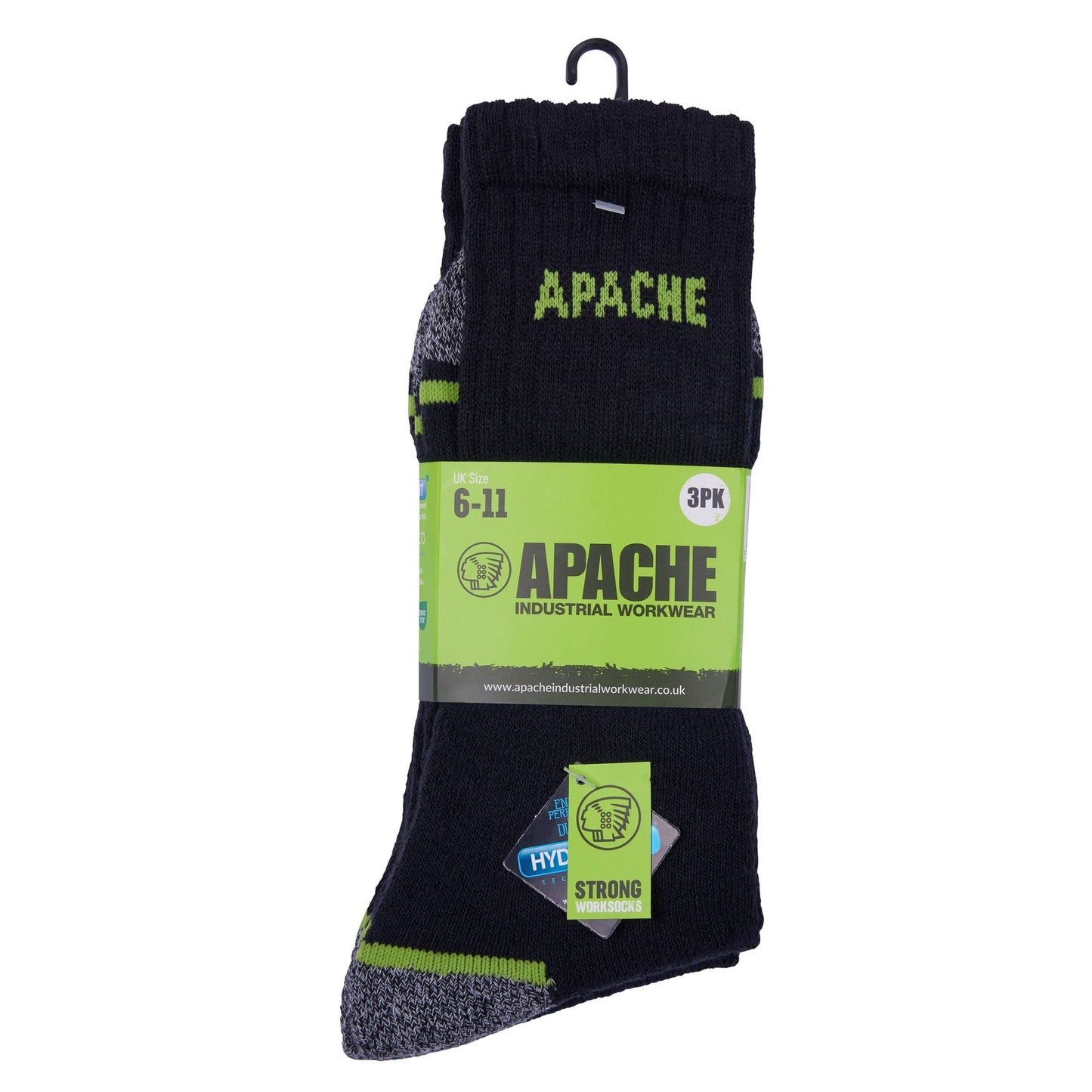 Apache Burlington 3 Pack Work Sock Black/Grey - Black Grey One Size - Customisable Workwear