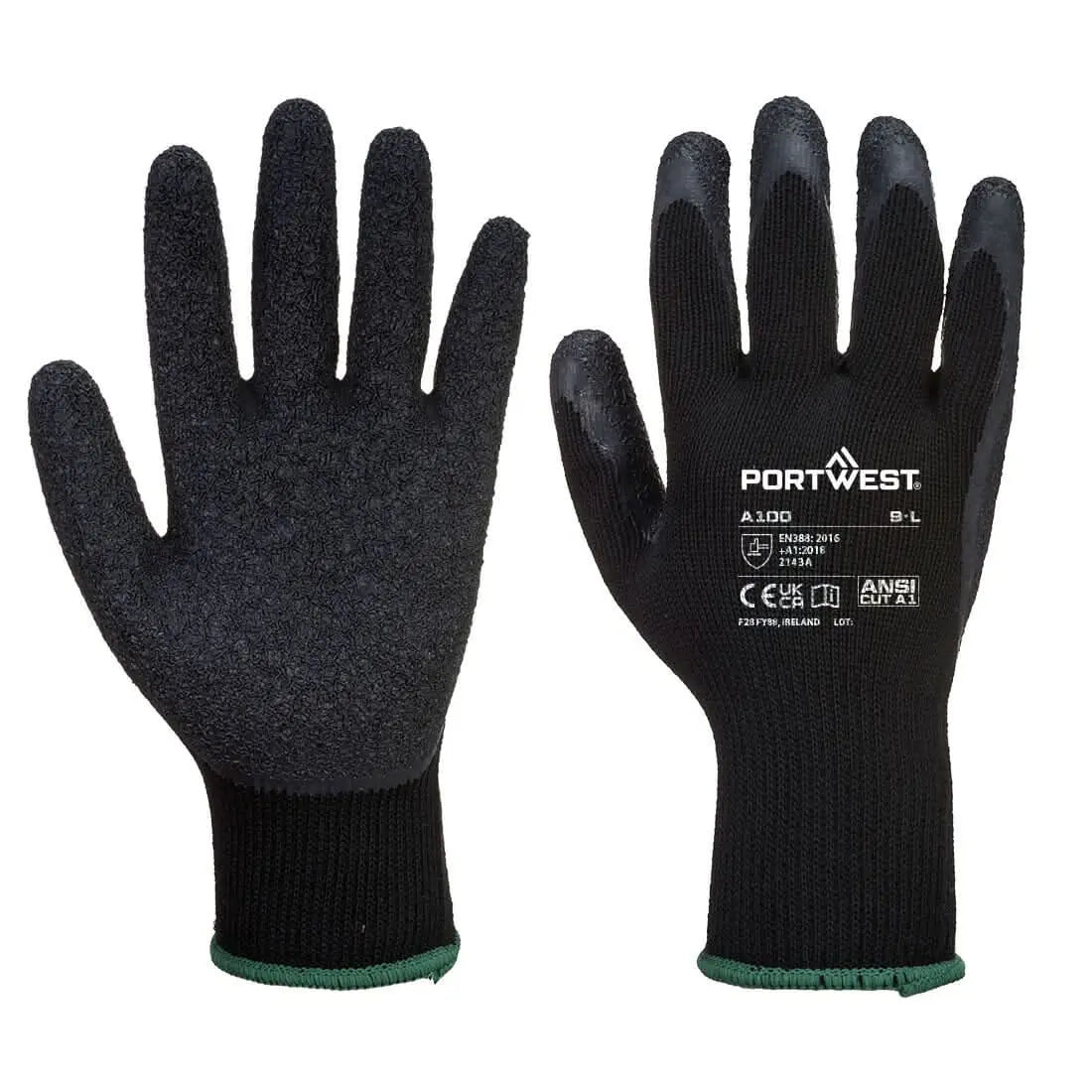 Portwest Grip Glove Latex A100 - Black - Customisable Hand Protection