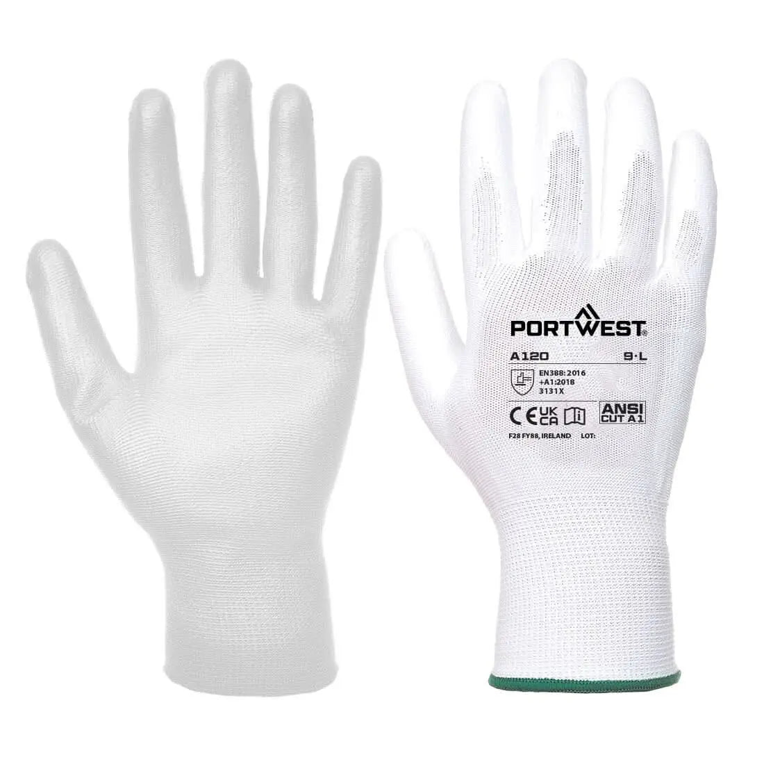 Portwest PU Palm Glove (Box Of 144 Pairs) A120 - White - Customisable Glove Bundle