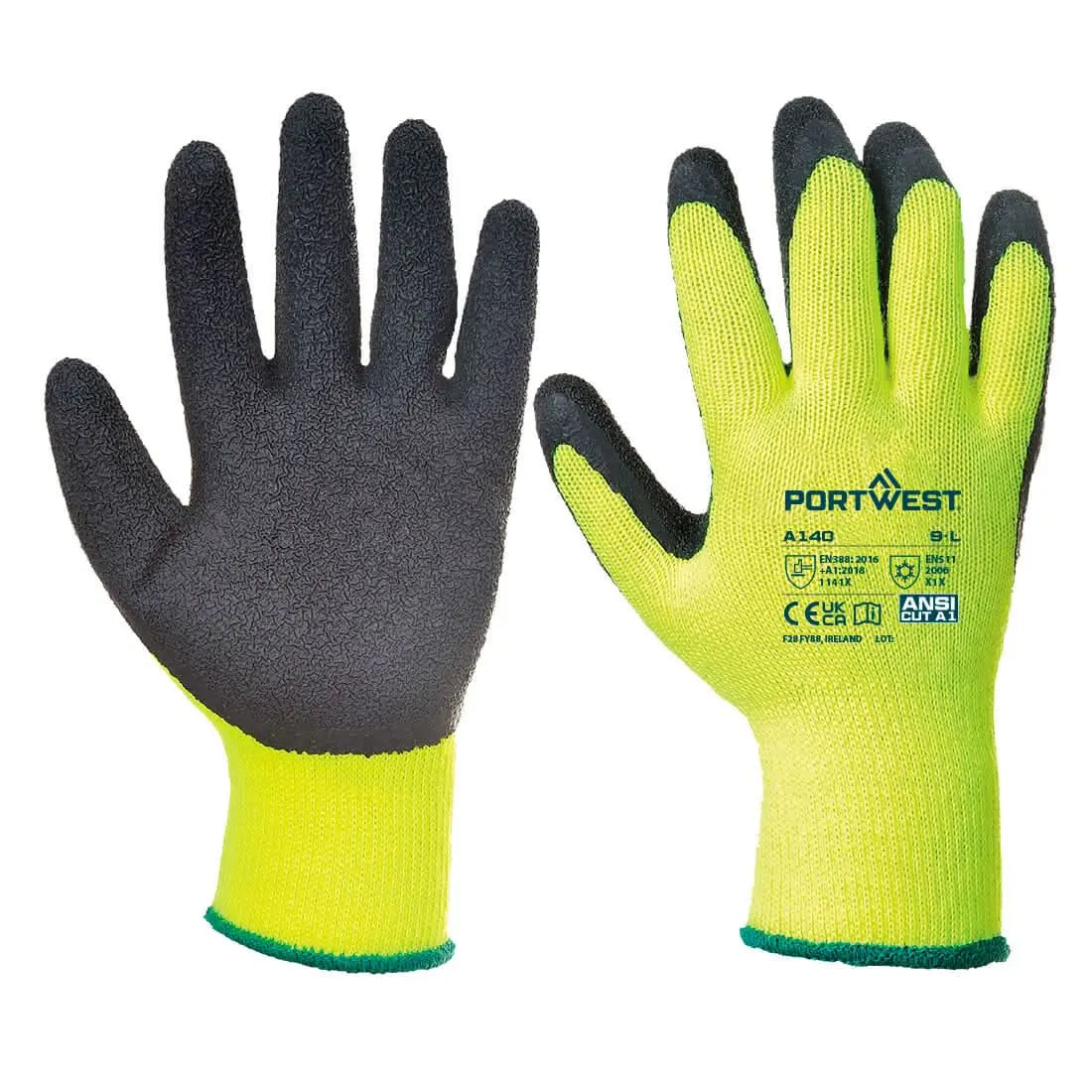 Portwest Thermal Grip Glove Latex (12 Pairs) - A140 - Black - Customisable Hand Protection