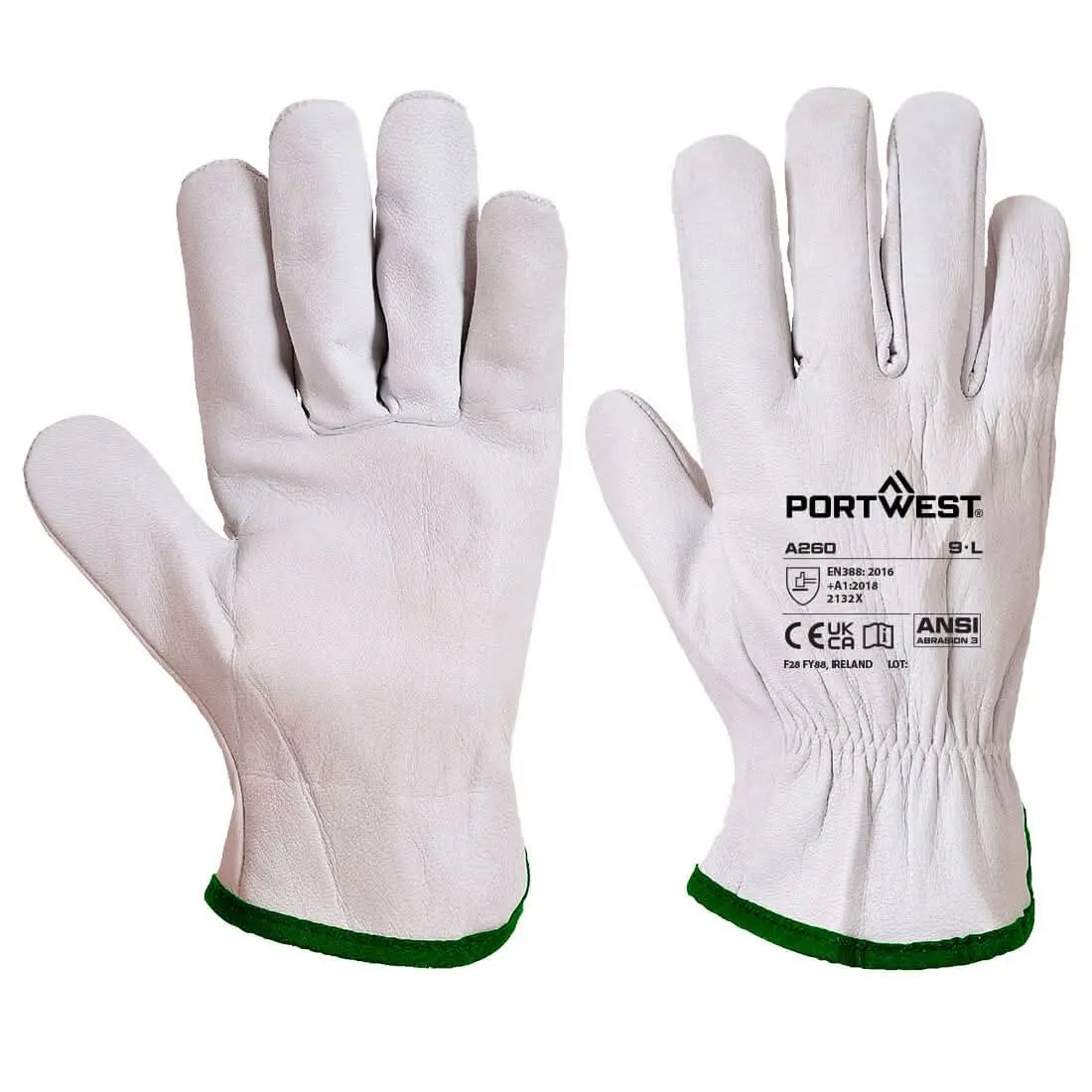Portwest A260 Oves Leather Driver Gloves 12 Pairs - Grey - Customisable Hand Protection