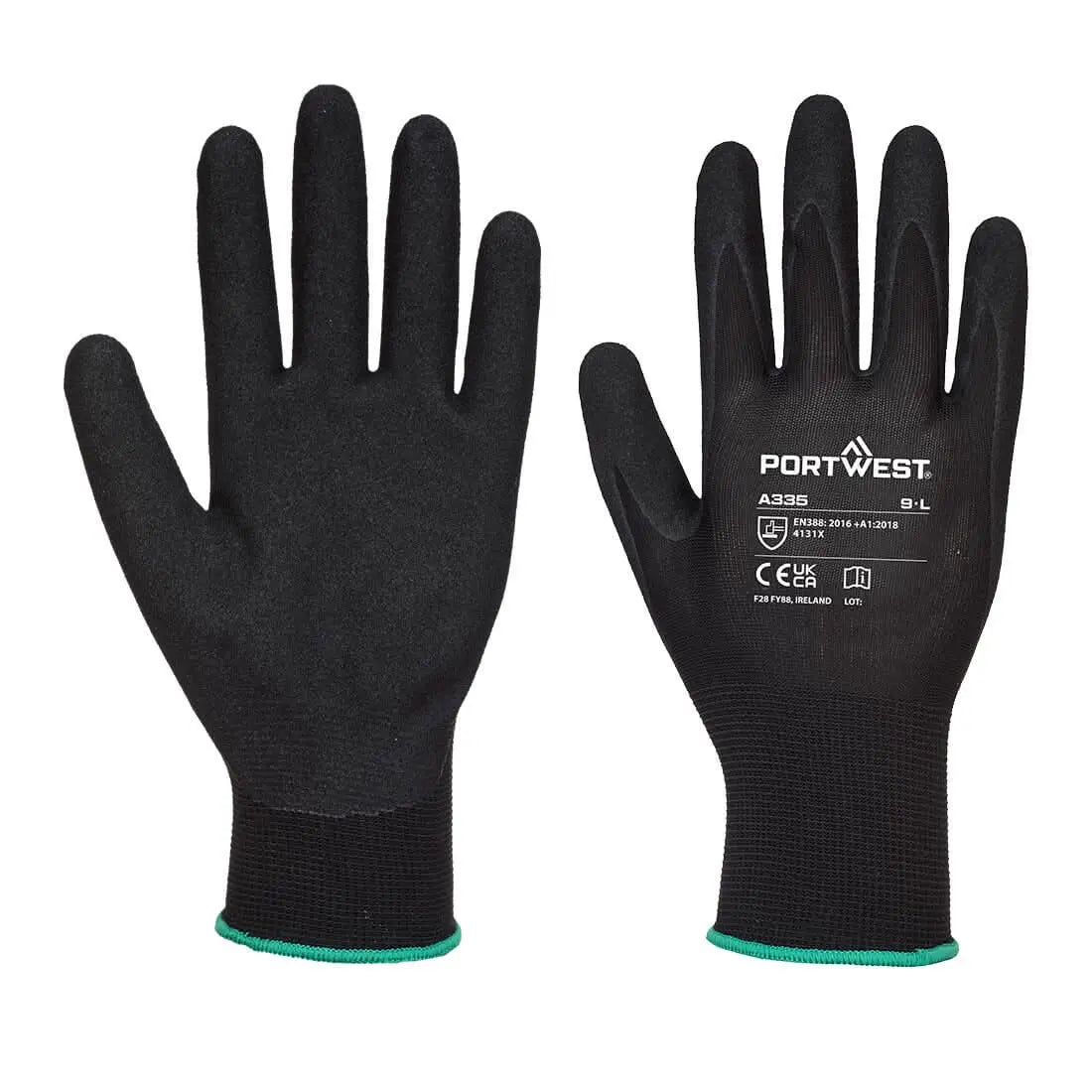 Portwest Dermi Grip Npr15 Nitrile Sandy Glove A335 - Black - Customisable Hand Protection