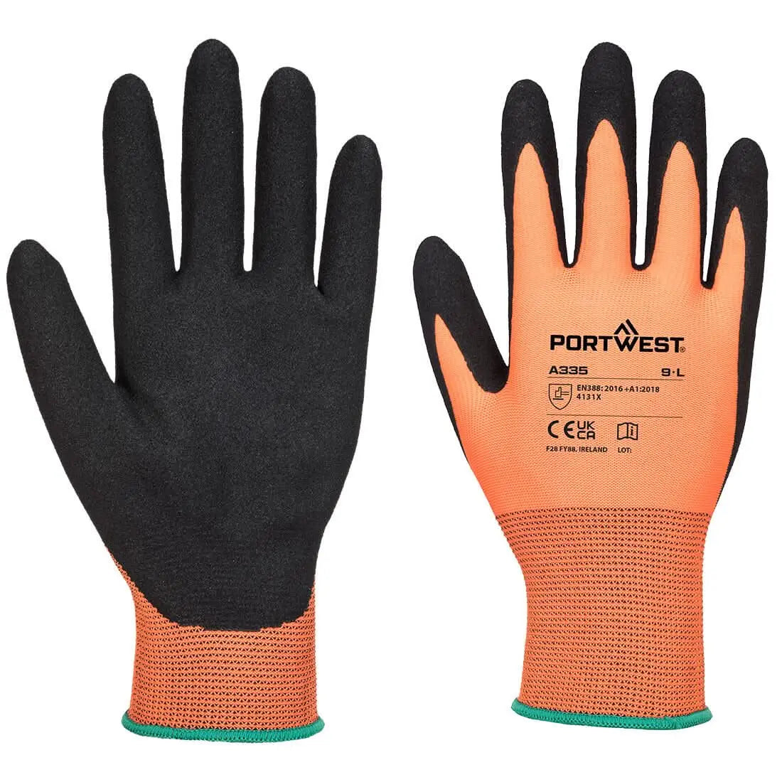 Portwest Dermi Grip Npr15 Nitrile Sandy Glove A335 - Orange Black - Customisable Hand Protection