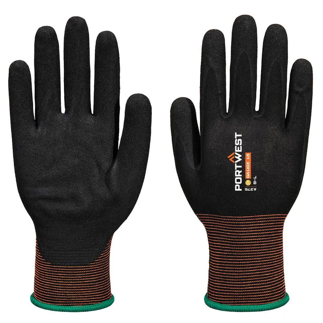 Portwest Gp Grip 18 Nitrile SmoothSandy A375 - Black - Customisable Hand Protection
