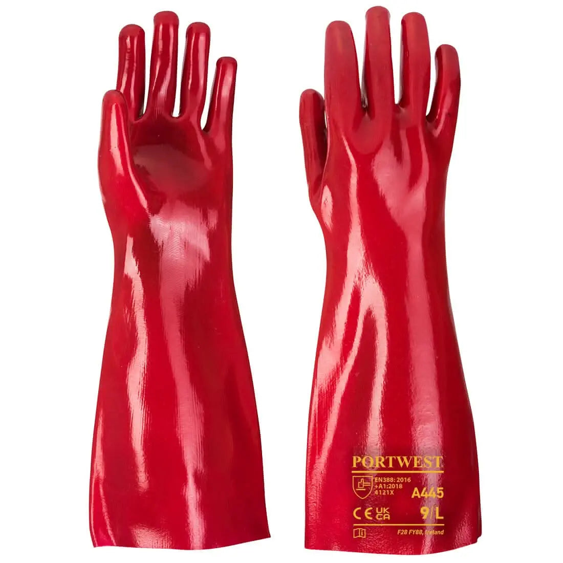 Portwest Grip 12 Pvc Gauntlet 45Cm A445 - Red XL - Customisable Hand Protection
