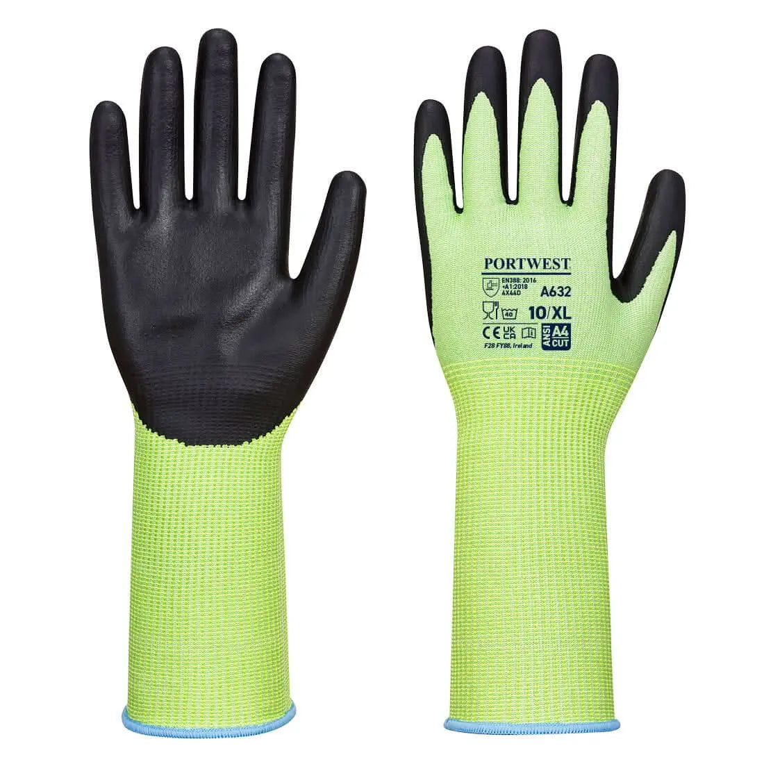 Portwest Cut D13 Nitrile Green Long Cuff Glove A632 - Green Black - Customisable Hand Protection