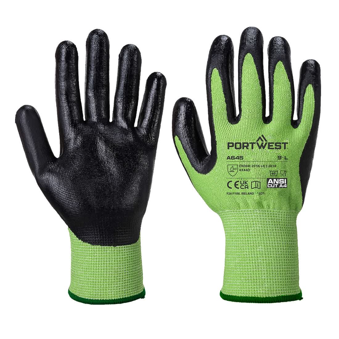 Portwest A645 Cut D13 Nitrile Green Gloves - Green Black - Customisable Hand Protection