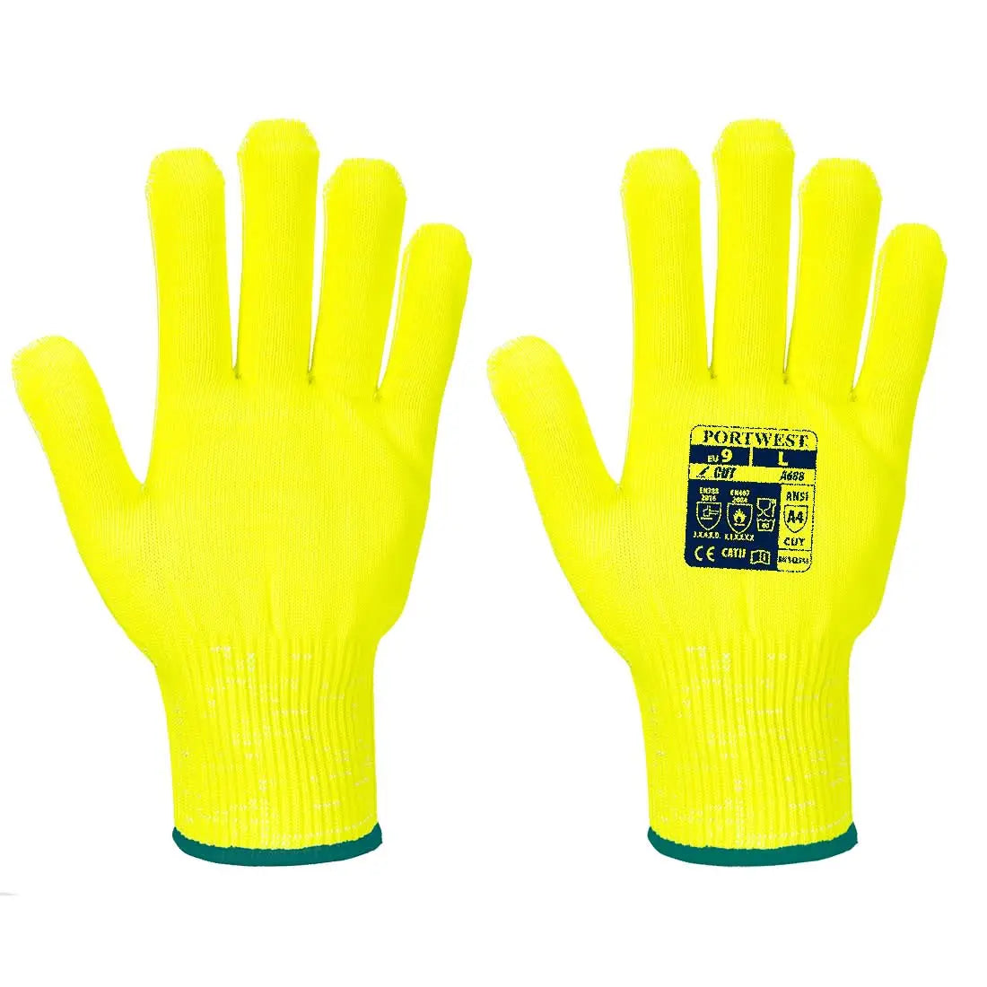 Portwest Cut D13 Viz Tex Liner Glove A688 - Yellow - Customisable Hand Protection