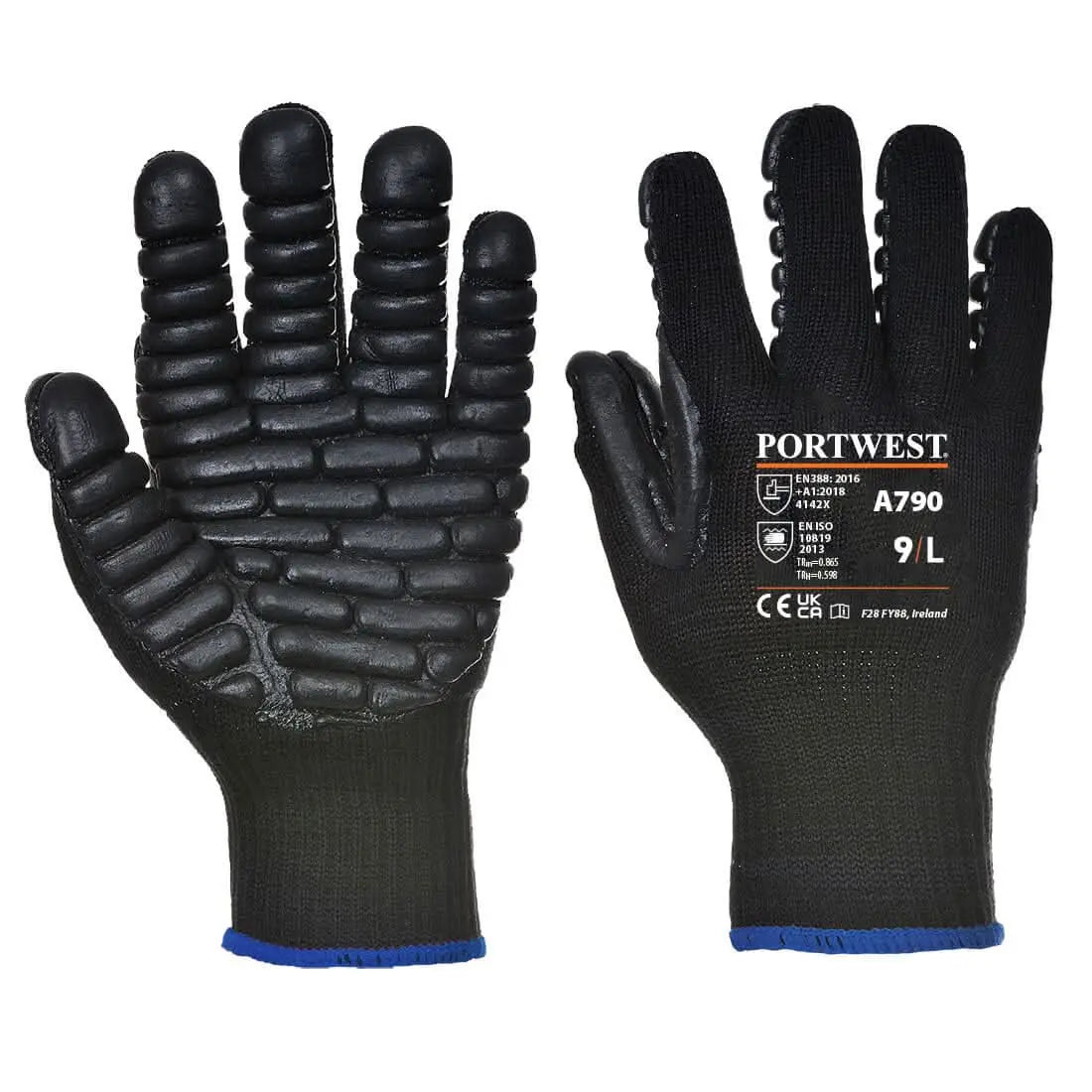 Portwest Anti Vibration Glove A790 - Black - Customisable Hand Protection