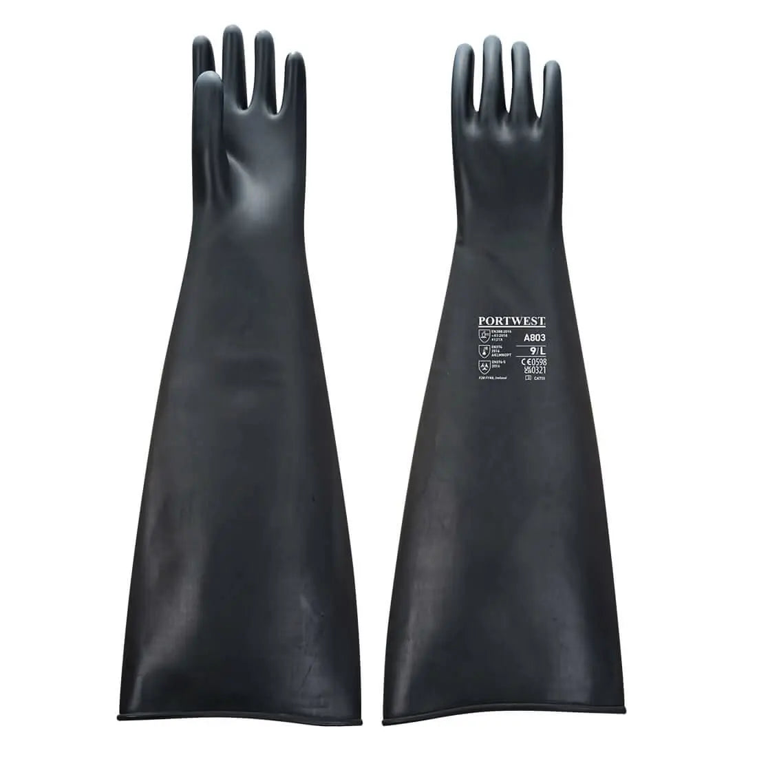 Portwest Heavyweight Latex Rubber Gauntlet 600Mm A803 - Black - Customisable Hand Protection