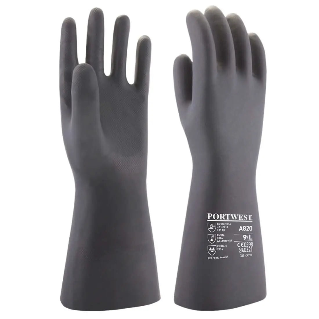 Portwest Neoprene Chemical Gauntlet A820 - Black - Customisable Hand Protection
