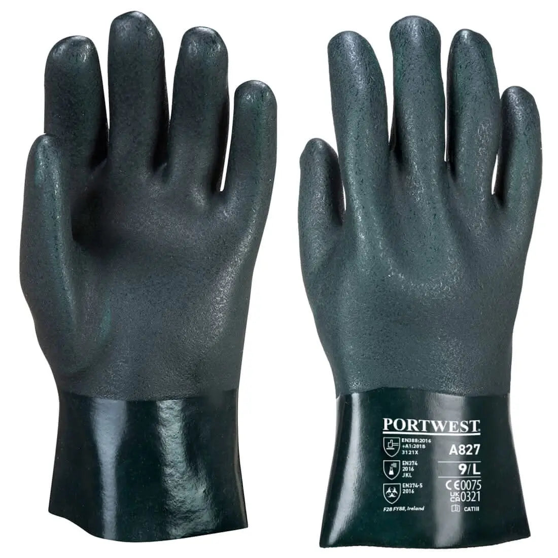 Portwest Double Dipped Pvc Gauntlet 27Cm A827 - Green XL - Customisable Hand Protection