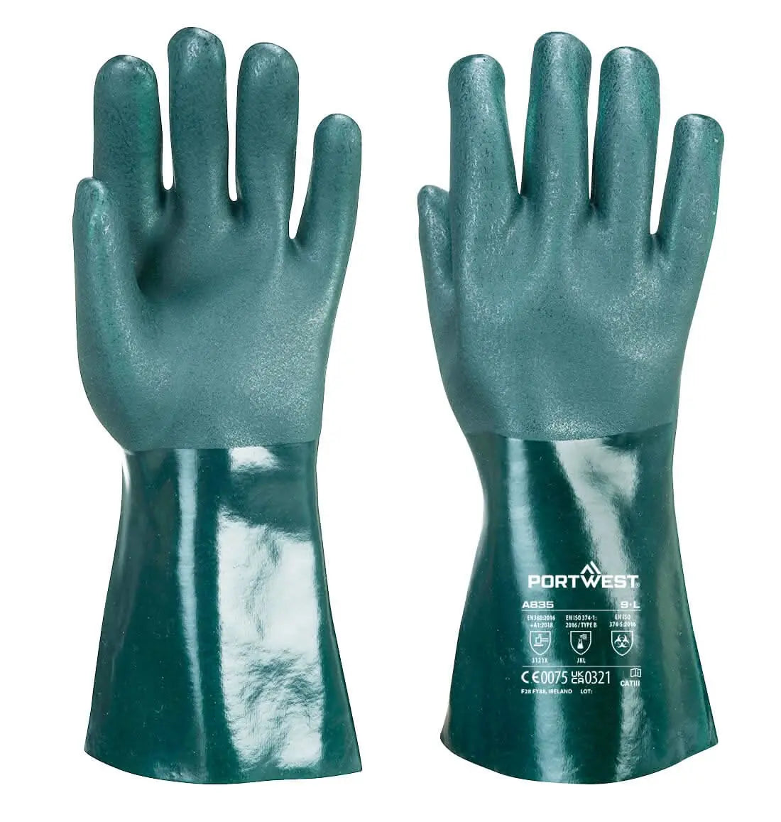 Portwest Double Dipped Pvc Gauntlet 35Cm A835 - Green - Customisable Hand Protection