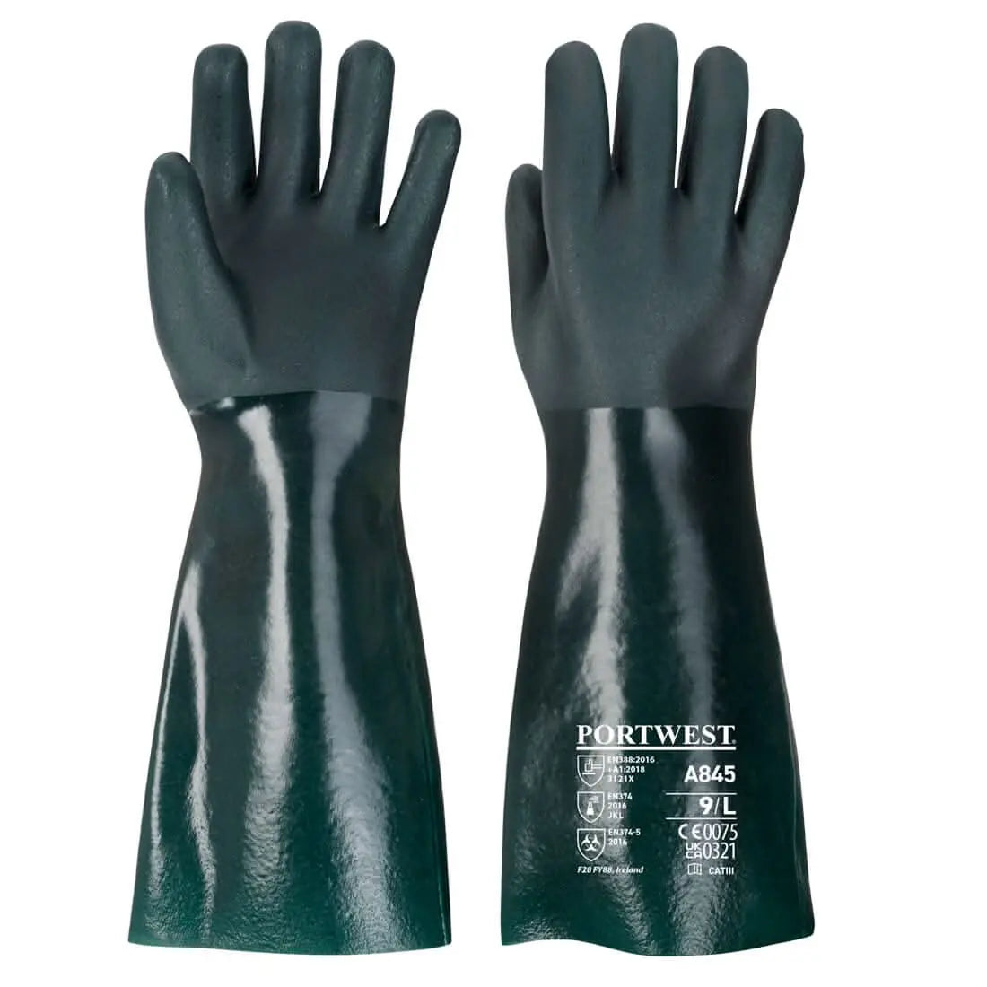 Portwest Double Dipped Pvc Gauntlet 45Cm A845 - Green XL - Customisable Hand Protection