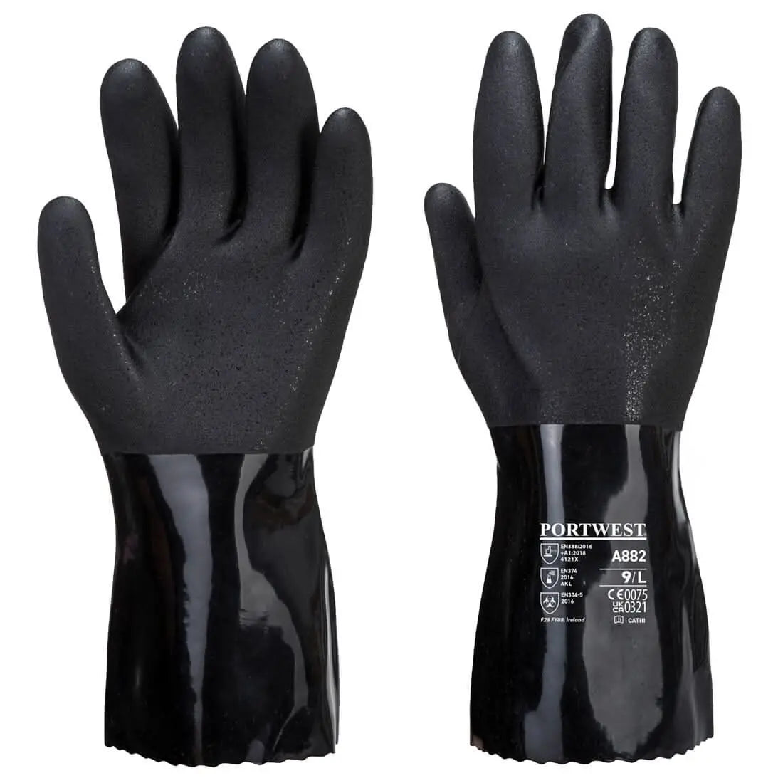 Portwest Esd Pvc Chemical Gauntlet A882 - Black - Customisable Hand Protection
