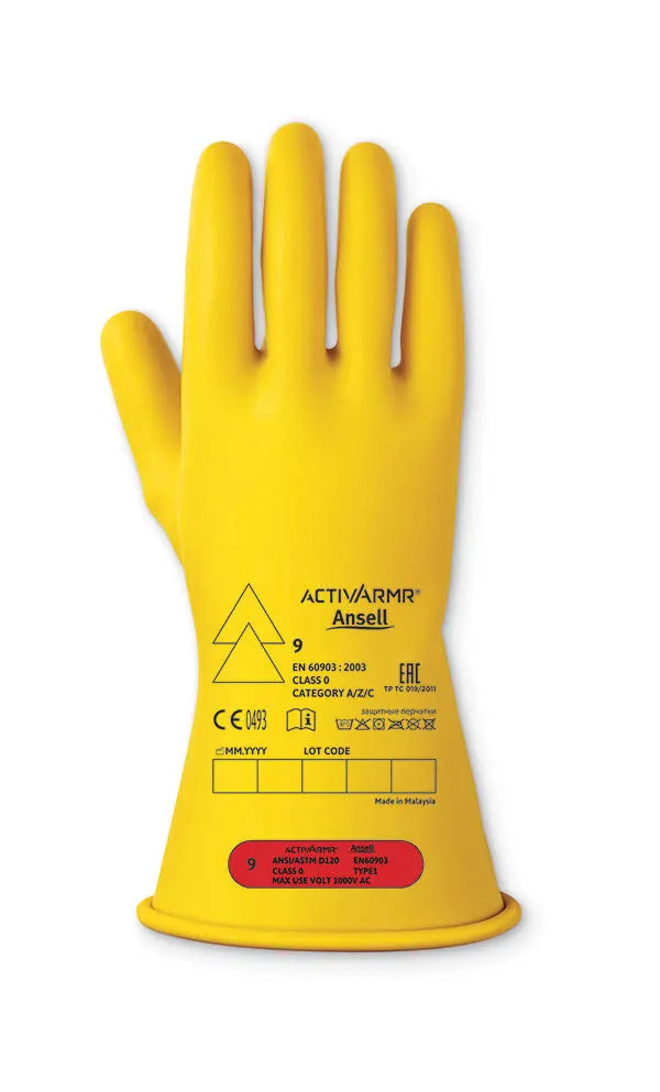Ansell Low Voltage Electrical Insulating Glove (Class ) Gloves Anrig011 - Yellow - Customisable Electrical