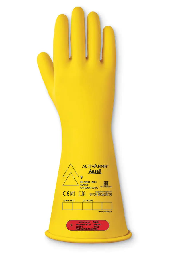 Ansell Low Voltage Electrical Insulating Gloves (Class ) Anrig014 - Yellow - Customisable Electrical