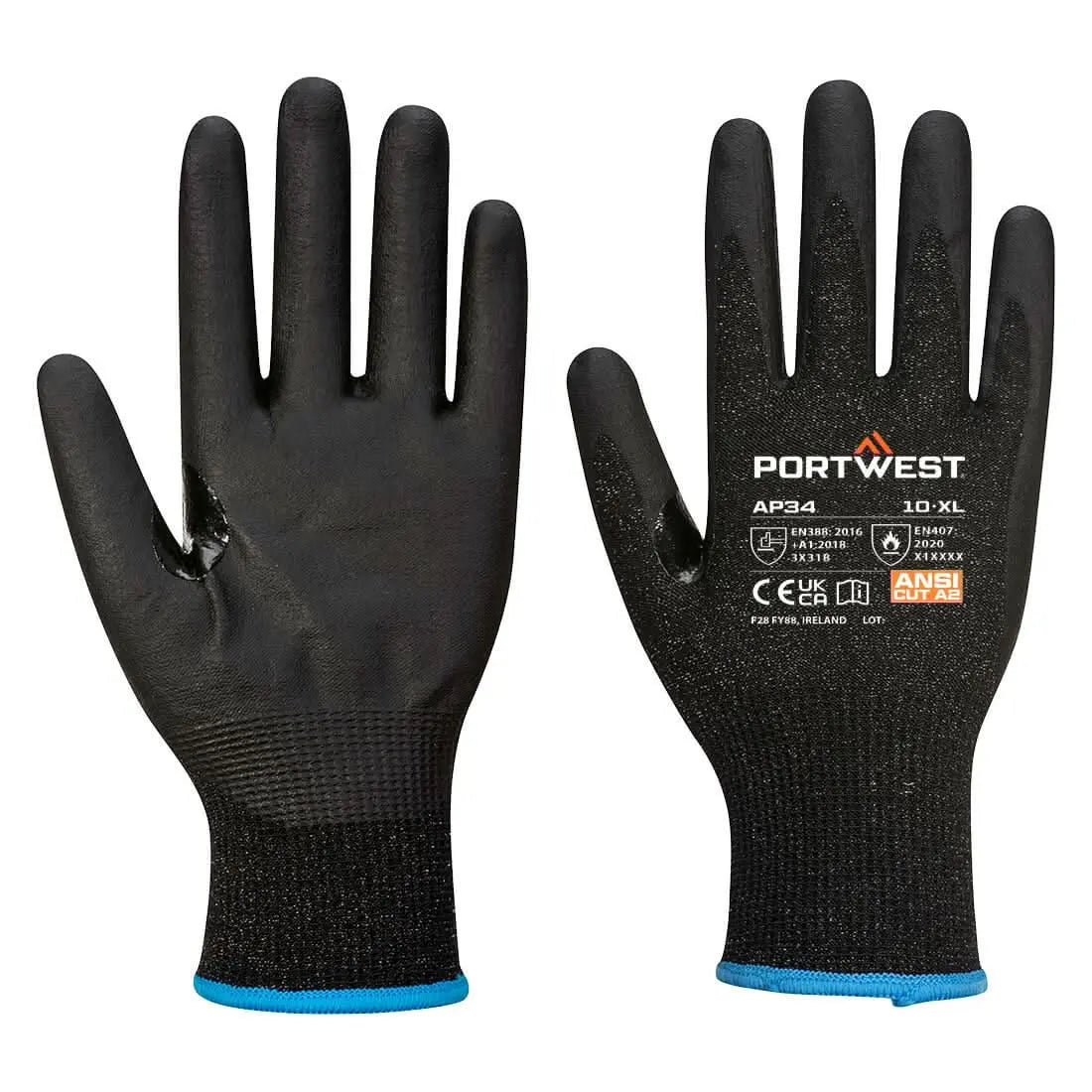 Portwest Lr15 Nitrile Foam Touchscreen Glove Pk12 AP34 - Black - Customisable Hand Protection