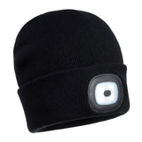 Portwest B029 Beanie with Usb Rechargeable Led Head Light - Black - Customisable PPE
