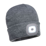 Portwest B029 Beanie with Usb Rechargeable Led Head Light - Grey - Customisable PPE