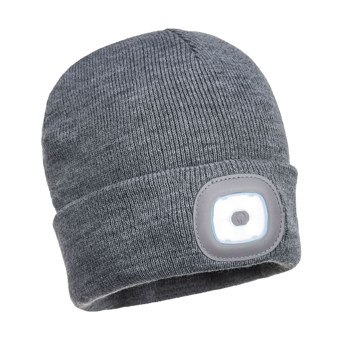 Portwest B029 Beanie with Usb Rechargeable Led Head Light - Grey - Customisable PPE
