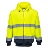 Portwest Hi Vis Contrast Zipped Hoodie B317 - Yellow Navy - Customisable Hoodies