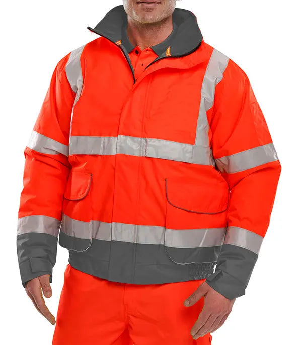 Beeswift Two Tone Hi Vis Bomber Jacket Bd208 - Red Grey - Customisable Bomber Jackets