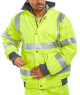 Beeswift Super Bomber Hi Vis Waterproof Jacket Bd75 - Saturn Yellow - Customisable Bomber Jackets