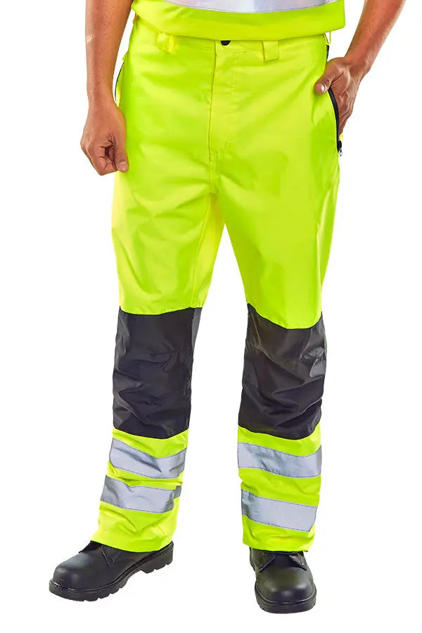 Beeswift Two Tone Hi Vis Waterproof Trousers Bd85 - Saturn Yellow - Customisable Trousers