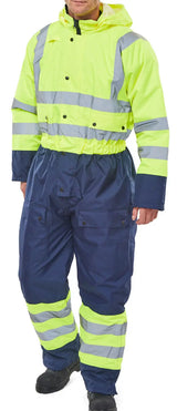 Beeswift Thermal Two Tone Hi Vis Waterproof Overall Bd900 - Saturn Yellow Navy - Customisable Coveralls