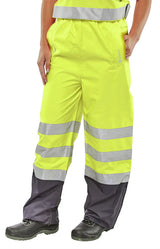Beeswift Belfry Two Tone Hi Vis Waterproof Trousers Bet - Saturn Yellow Navy - Customisable Trousers
